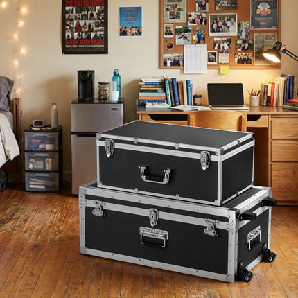 Metal Storage Trunks Set of 2 with Locks, Wheeled