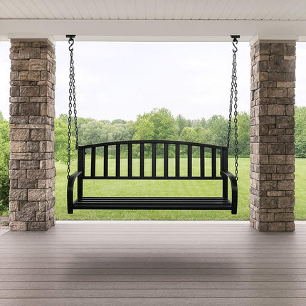 Metal Swing Bench for 2 – Armrests, Curved Seat