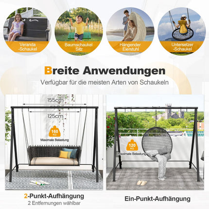 Metal Swing Frame with 5 Hanging Rings, Black, 210x115x175 cm