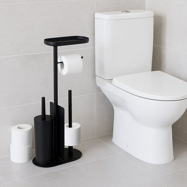 Metal Toilet Paper Holder with Brush and Shelf