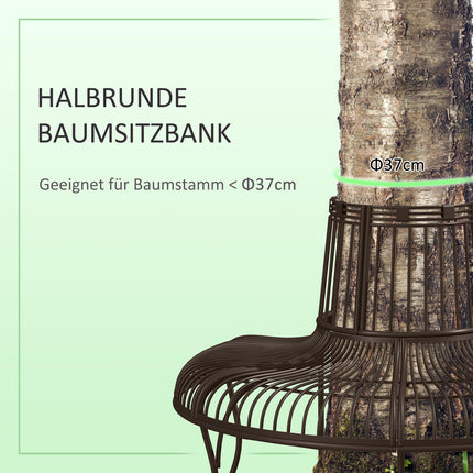 Semi-circular metal tree bench for 37 cm logs, 135 x 70 x 85 cm