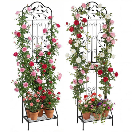 Metal Trellis Set, Black, 2-Piece Garden Fence & Plant Stand