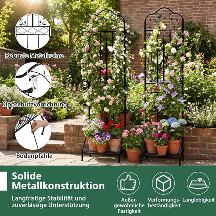 Metal Trellis Set, Black, 2-Piece Garden Fence & Plant Stand