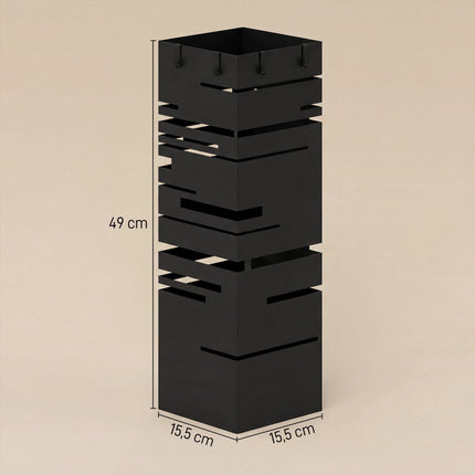 Metal Umbrella Stand with Drip Tray & Hooks, Black