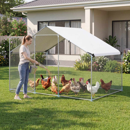 Metal Walk-In Chicken Coop, 300 x 203 x 202 cm, PE Canopy