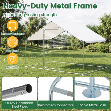 Metal Walk-In Chicken Coop, 300 x 203 x 202 cm, PE Canopy