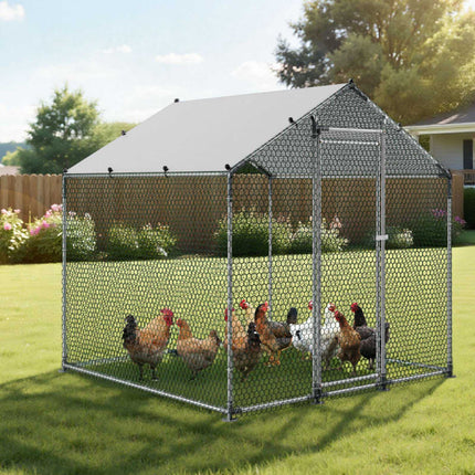 Metal Walk-In Chicken Run 6.56 ft, Cover and Lock