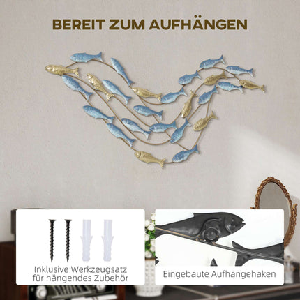 Metal Wall Art, Fish Design, Rust-Resistant, Light Blue