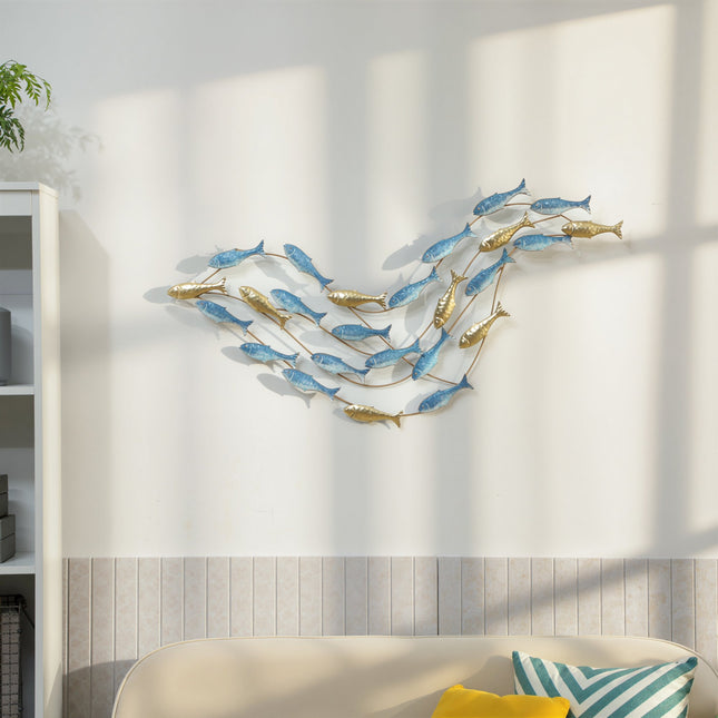 Metal Wall Art, Fish Design, Rust-Resistant, Light Blue