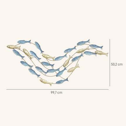 Metal Wall Art, Fish Design, Rust-Resistant, Light Blue