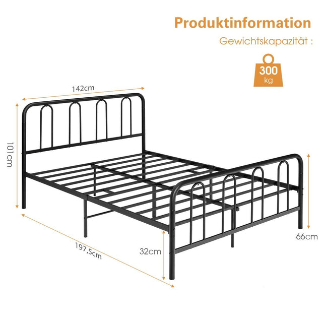 Metal bed frame for 190 x 140 cm mattress double bed frame with slatted frame & storage space