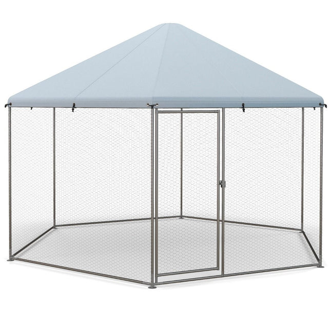 Metal chicken coop with wire mesh & lockable door & waterproof cover