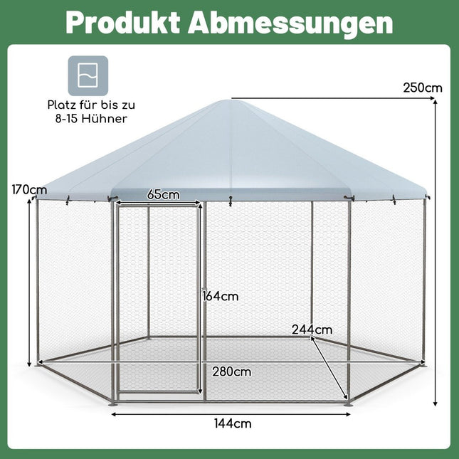 Metal chicken coop with wire mesh & lockable door & waterproof cover