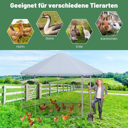 Metal chicken coop with wire mesh & lockable door & waterproof cover
