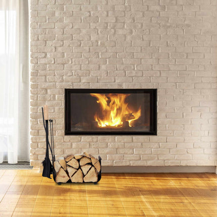 Metal firewood basket with stove tools
