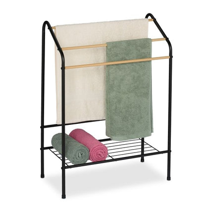 Metal towel rail with shelf