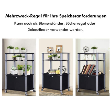 Microwave Cart, 3-Tier Shelf with Cabinet, Black