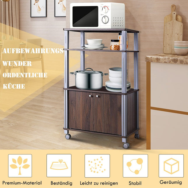 Microwave Kitchen Cart with Wheels, 60x40x98 cm, Brown