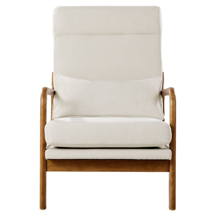 Mid-Century High-Back Accent Chair, Linen, Wood Frame