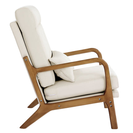 Mid-Century High-Back Accent Chair, Linen, Wood Frame