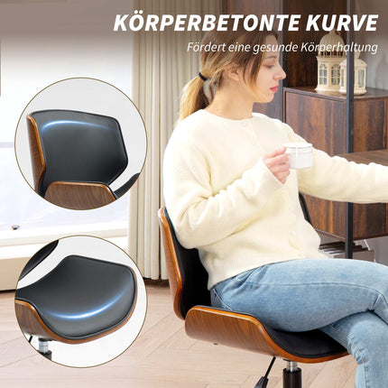 Mid-Century Modern Faux Leather Office Chair, Ergonomic, Black