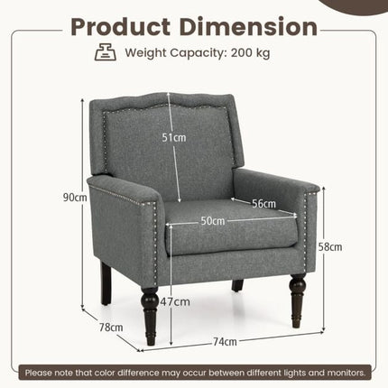 Mid-Century Modern Linen Accent Armchair, Gray