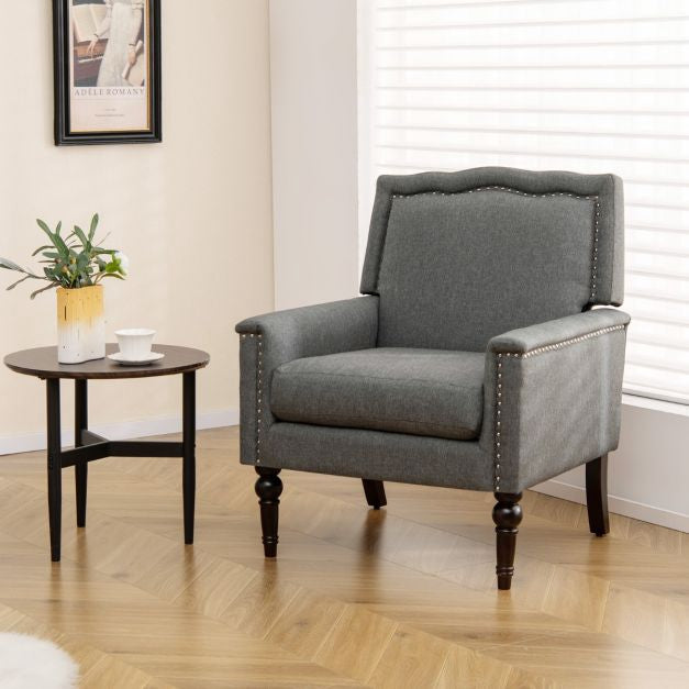 Fotel akcentowy z lnu w stylu Mid-Century Modern, szary