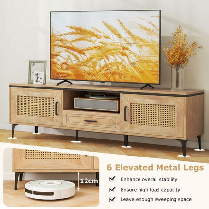 Mid-Century Modern TV Stand, Oak, 2 Cabinets, Drawer