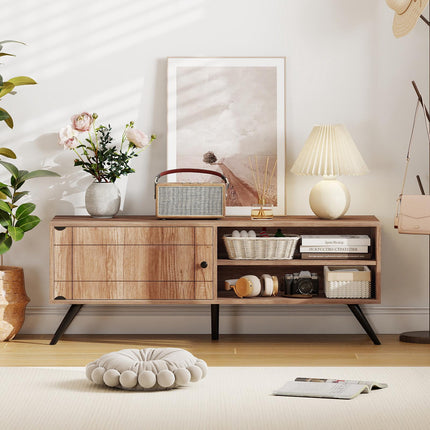 Mid Century Modern TV Stand with Storage, Oak, 55"