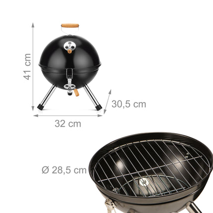 Mini Charcoal Kettle Grill, Black, 30 cm Steel