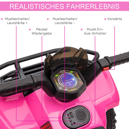 Electric Mini Quad ATV for Kids, LED Lights, Pink