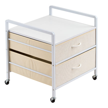 Mini Fridge Stand with 2 Drawers and Wheels, White
