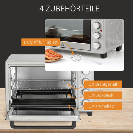 Electric Mini Oven 32L, 1600W, Stainless Steel & Glass