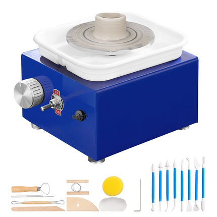 Mini Pottery Wheel 30W, Dual Turntables, Tools Apron