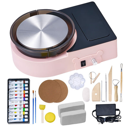 Mini Pottery Wheel 6 In, Adjustable Speed, Tools Kit, Pink