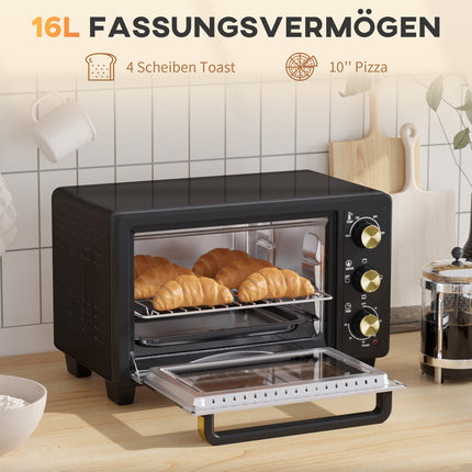 16L Mini Oven, 1400W, Grill & Baking Tray, Black