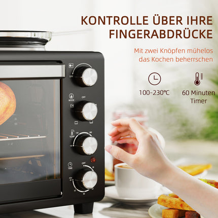 28L mini oven, 2600W, 60-min timer, double heating plates