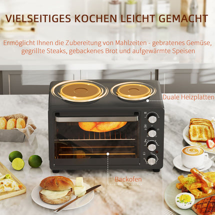 28L mini oven, 2600W, 60-min timer, double heating plates