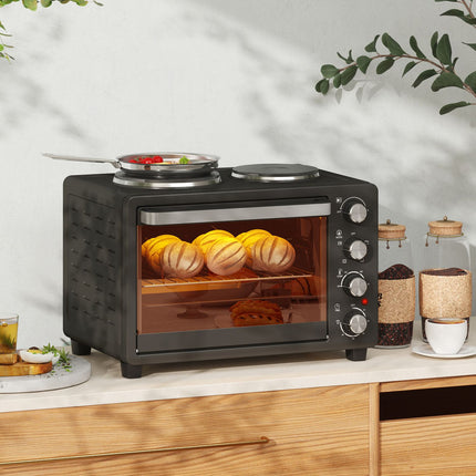 28L mini oven, 2600W, 60-min timer, double heating plates