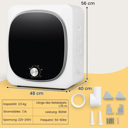 Mini tumble dryer 2.5KG with 5 programs up to 69℃ exhaust dryer 800W