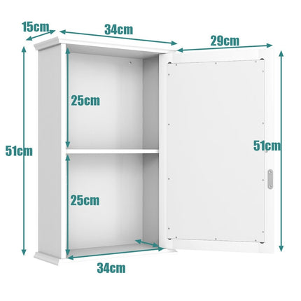 Mirror Bathroom Cabinet Wall Cabinet Storage Cabinet with Single 34 x 15 x 53 cm White