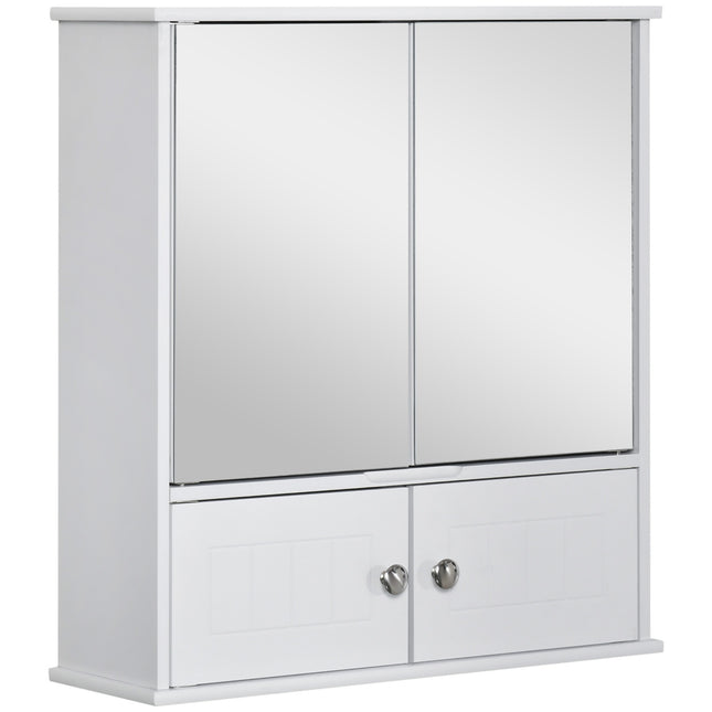 White wall-mounted bathroom cabinet, mirror & glass shelves