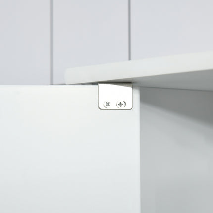 White wall-mounted bathroom cabinet, mirror & glass shelves