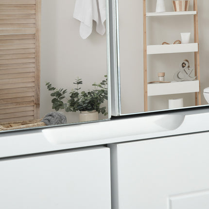 White wall-mounted bathroom cabinet, mirror & glass shelves