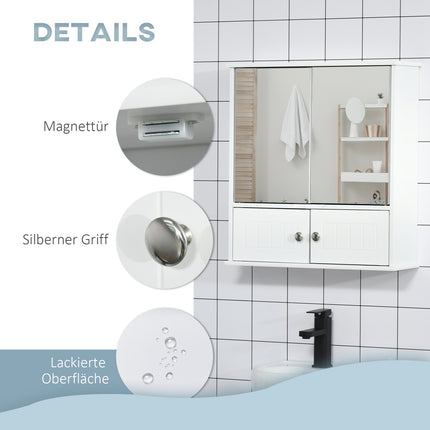 White wall-mounted bathroom cabinet, mirror & glass shelves