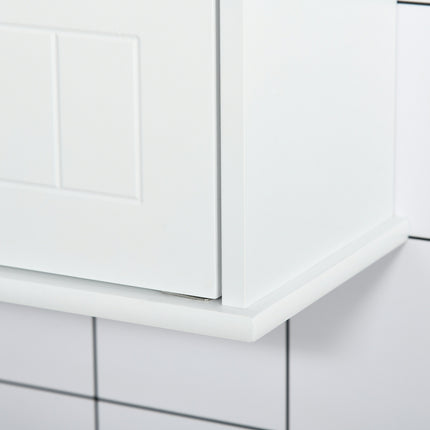 White wall-mounted bathroom cabinet, mirror & glass shelves
