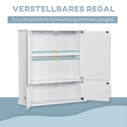 White wall-mounted bathroom cabinet, mirror & glass shelves