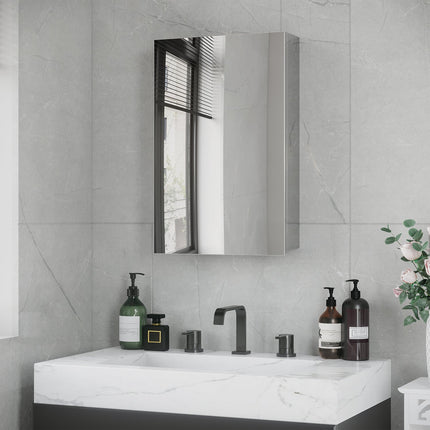 Bathroom mirror cabinet in stainless steel - 3-tier, Silver