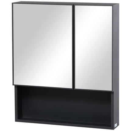 Black bathroom mirror cabinet, 5-tier double door, 60x13.5x70cm