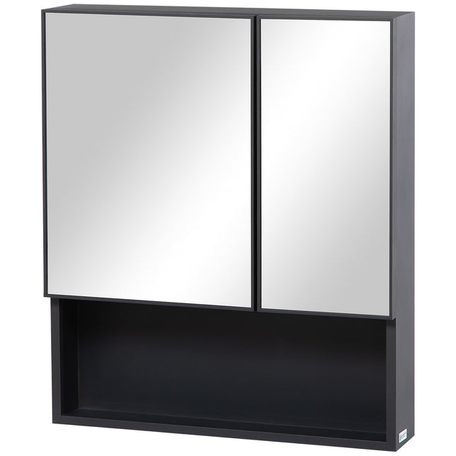 Black bathroom mirror cabinet, 5-tier double door, 60x13.5x70cm
